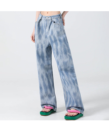 BUCKLE WIDE DENIM PANTS Snake BLUE