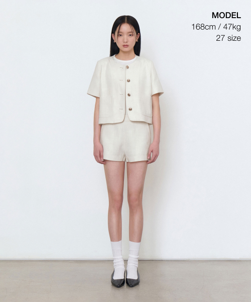 MUSINSA STANDARD WOMAN（ムシンサスタンダードウーマン）の「ウィメンズツイードフォーマルショーツ[クリーム]（その他パンツ・レディース・その他・30/24/25/26/27/28/29）」の2枚目の写真