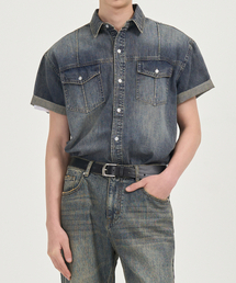 TOFFEE（トフィー）の「PINTUCK HALF DENIM SHIRT (VINTAGE INDIGO)（シャツ/ブラウス）」
