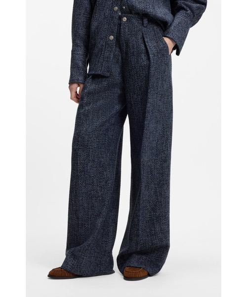 ワイドレッグ パンツ ストレッチツイード