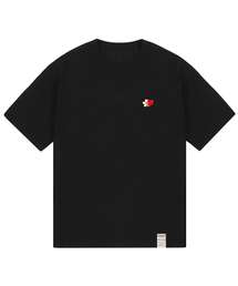 [ユニセックス]フラワーハートハーフスマイル半袖Tシャツ_ブラック