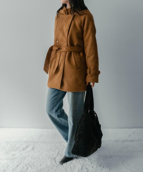 on:nue】[着用動画あり！] ベルト付きミディアム丈スエードファー