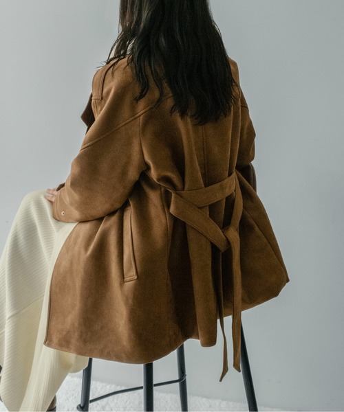 on:nue】[着用動画あり！] ベルト付きミディアム丈スエードファー