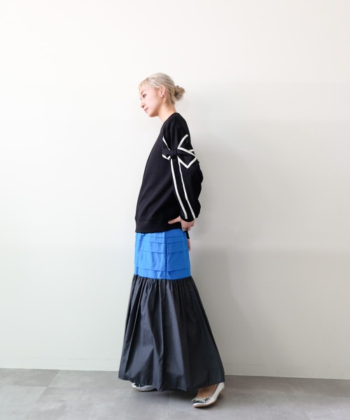 DOLLUPOOPS（ドールアップウップス）の「スリーブリボンステッチプルオーバー（スウェット・レディース・ブラック/ライトベージュ/カーキ・FREE）」の8枚目の写真