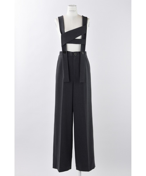 ENFOLD（エンフォルド）の「ダブルクロス ワイドサロペット（サロペット/オーバーオール・レディース・チャコールグレー/ブラック・38/36）」の2枚目の写真