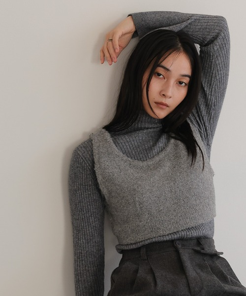 tento（テント）の「ブークレビスチェ付 フレアカフスリブタートルニット（ニット/セーター・レディース・ブラウン/ベージュ/グレー・FREE）」の3枚目の写真
