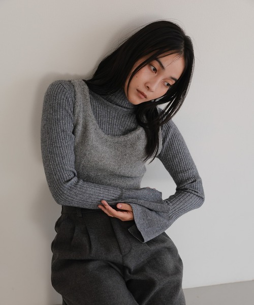 tento（テント）の「ブークレビスチェ付 フレアカフスリブタートルニット（ニット/セーター・レディース・ブラウン/ベージュ/グレー・FREE）」の14枚目の写真