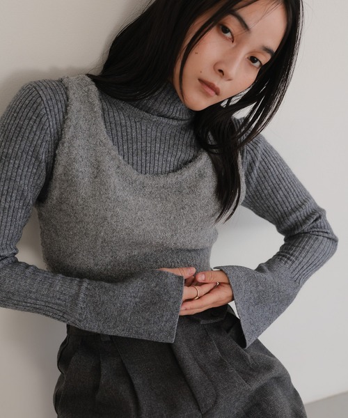 tento（テント）の「ブークレビスチェ付 フレアカフスリブタートルニット（ニット/セーター・レディース・ブラウン/ベージュ/グレー・FREE）」の15枚目の写真