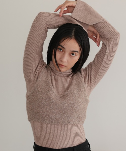 tento（テント）の「ブークレビスチェ付 フレアカフスリブタートルニット（ニット/セーター・レディース・ブラウン/ベージュ/グレー・FREE）」の8枚目の写真