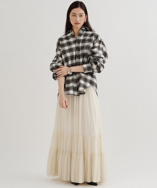 Whim Gazette（ウィムガゼット）の「オーガンジーティアードスカート（スカート・レディース・オフホワイト/ブラック・FREE）」の8枚目の写真