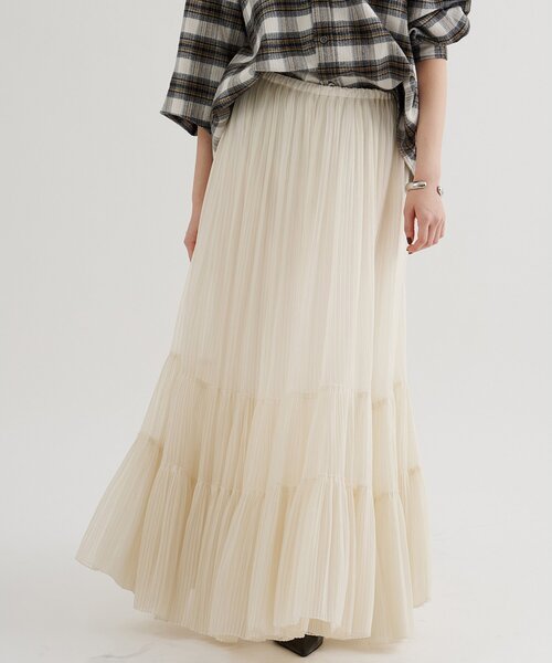 Whim Gazette（ウィムガゼット）の「オーガンジーティアードスカート（スカート・レディース・オフホワイト/ブラック・FREE）」の2枚目の写真