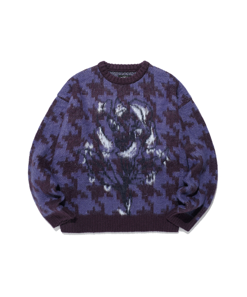 NICE GHOST CLUB(ナイスゴーストクラブ)の「HOUNDSTOOTH DEVIL ROSE KNIT_PURPLE(NG2FFUK600A)(ニット/セーター・レディース・パープル・SMALL/MEDIUM/LARGE)」の1枚目の写真