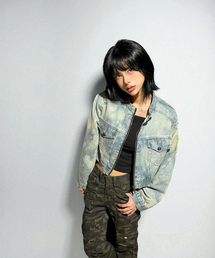 BORN SLIPPY（ボーンスリッピー）の「Addicted Wash Crop Denim Jacket (Light Blue)（デニムジャケット）」
