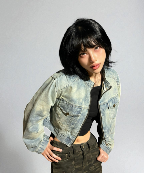 BORN SLIPPY（ボーンスリッピー）の「Addicted Wash Crop Denim Jacket (Light Blue)（デニムジャケット・レディース・その他・FREE）」の2枚目の写真