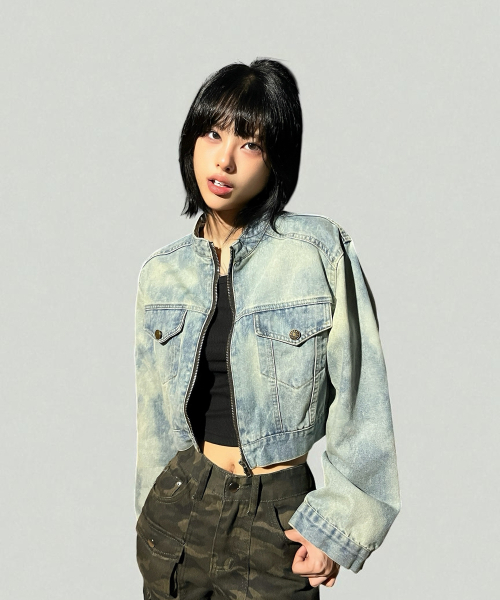 BORN SLIPPY（ボーンスリッピー）の「Addicted Wash Crop Denim Jacket (Light Blue)（デニムジャケット・レディース・その他・FREE）」の4枚目の写真