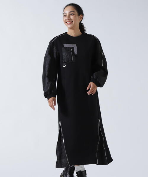 AULA AILA（アウラアイラ）の「AULA AILA（アウラ アイラ）別注MILITARY SLEEVE ONE-PIECE（ワンピース・レディース・ブラック/ネイビー・F）」の5枚目の写真