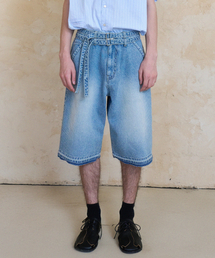 belted bermuda denim pants (light blue)