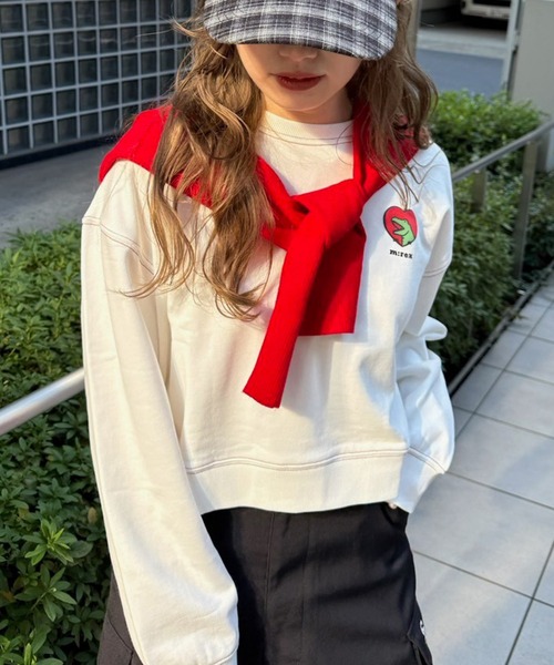 DOUBLE NAME（ダブルネーム）の「【m:rex】ハートモチーフショート丈プルオーバー（Tシャツ/カットソー・レディース・グリーン/ブラック系/オフホワイト・FREE）」の11枚目の写真