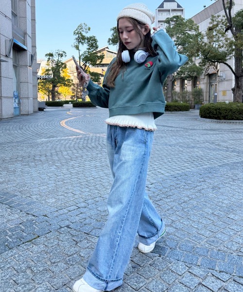 DOUBLE NAME（ダブルネーム）の「【m:rex】ハートモチーフショート丈プルオーバー（Tシャツ/カットソー・レディース・グリーン/ブラック系/オフホワイト・FREE）」の16枚目の写真