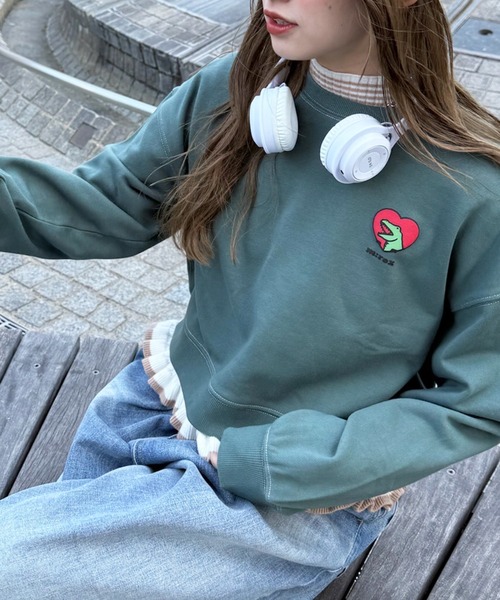 DOUBLE NAME（ダブルネーム）の「【m:rex】ハートモチーフショート丈プルオーバー（Tシャツ/カットソー・レディース・グリーン/ブラック系/オフホワイト・FREE）」の18枚目の写真