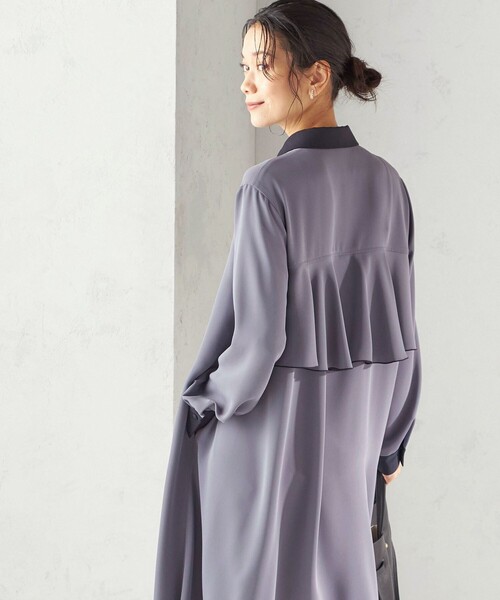 SHIPS（シップス）の「〈洗濯機可能〉ライト ダブルクロス バックフリル Aライン ワンピース（セレモニー対応可）（ワンピース・レディース・ネイビー/ブルー系・ONE SIZE）」の2枚目の写真