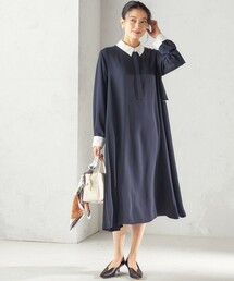 SHIPS | 〈洗濯機可能〉ライト ダブルクロス バックフリル Aライン ワンピース（セレモニー対応可）(ワンピース)