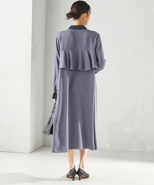 SHIPS（シップス）の「〈洗濯機可能〉ライト ダブルクロス バックフリル Aライン ワンピース（セレモニー対応可）（ワンピース・レディース・ネイビー/ブルー系・ONE SIZE）」の3枚目の写真