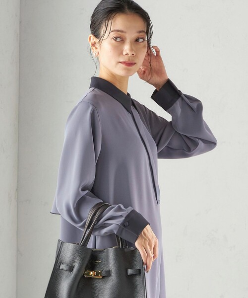 SHIPS（シップス）の「〈洗濯機可能〉ライト ダブルクロス バックフリル Aライン ワンピース（セレモニー対応可）（ワンピース・レディース・ネイビー/ブルー系・ONE SIZE）」の4枚目の写真