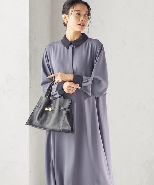 SHIPS（シップス）の「〈洗濯機可能〉ライト ダブルクロス バックフリル Aライン ワンピース（セレモニー対応可）（ワンピース・レディース・ネイビー/ブルー系・ONE SIZE）」の5枚目の写真