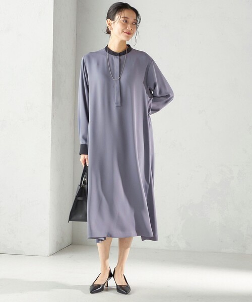 SHIPS（シップス）の「〈洗濯機可能〉ライト ダブルクロス バックフリル Aライン ワンピース（セレモニー対応可）（ワンピース・レディース・ネイビー/ブルー系・ONE SIZE）」の7枚目の写真