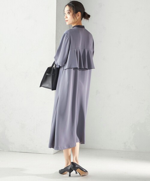 SHIPS（シップス）の「〈洗濯機可能〉ライト ダブルクロス バックフリル Aライン ワンピース（セレモニー対応可）（ワンピース・レディース・ネイビー/ブルー系・ONE SIZE）」の8枚目の写真