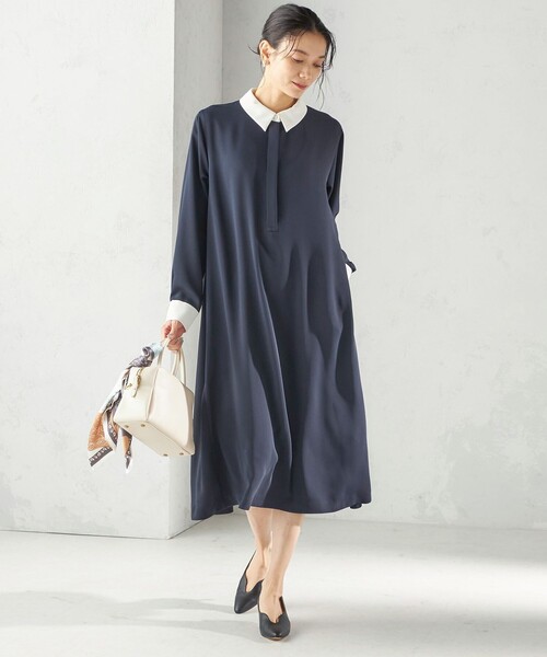 SHIPS（シップス）の「〈洗濯機可能〉ライト ダブルクロス バックフリル Aライン ワンピース（セレモニー対応可）（ワンピース・レディース・ネイビー/ブルー系・ONE SIZE）」の11枚目の写真