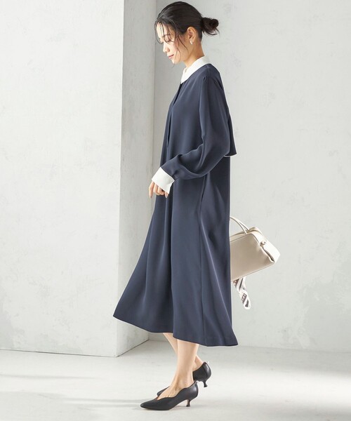 SHIPS（シップス）の「〈洗濯機可能〉ライト ダブルクロス バックフリル Aライン ワンピース（セレモニー対応可）（ワンピース・レディース・ネイビー/ブルー系・ONE SIZE）」の12枚目の写真