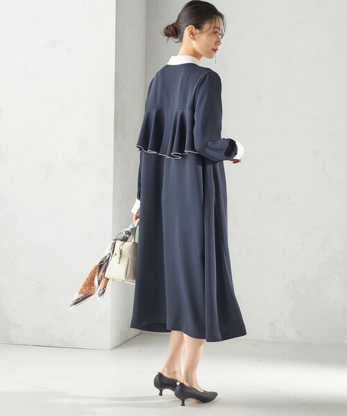 SHIPS（シップス）の「〈洗濯機可能〉ライト ダブルクロス バックフリル Aライン ワンピース（セレモニー対応可）（ワンピース・レディース・ネイビー/ブルー系・ONE SIZE）」の13枚目の写真