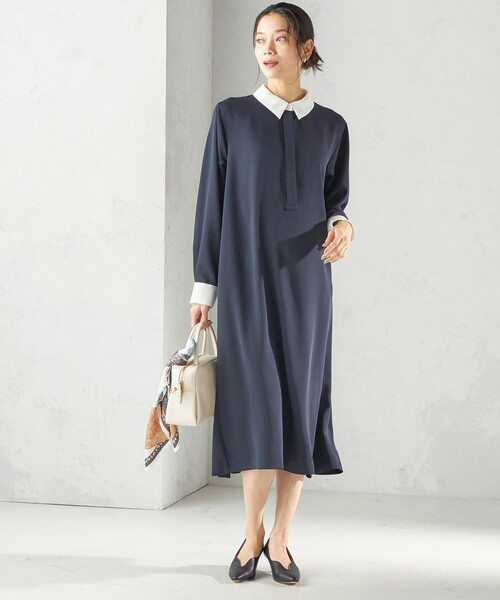 SHIPS（シップス）の「〈洗濯機可能〉ライト ダブルクロス バックフリル Aライン ワンピース（セレモニー対応可）（ワンピース・レディース・ネイビー/ブルー系・ONE SIZE）」の14枚目の写真