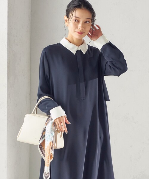 SHIPS（シップス）の「〈洗濯機可能〉ライト ダブルクロス バックフリル Aライン ワンピース（セレモニー対応可）（ワンピース・レディース・ネイビー/ブルー系・ONE SIZE）」の15枚目の写真