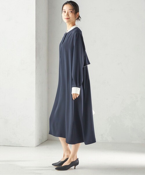 SHIPS（シップス）の「〈洗濯機可能〉ライト ダブルクロス バックフリル Aライン ワンピース（セレモニー対応可）（ワンピース・レディース・ネイビー/ブルー系・ONE SIZE）」の19枚目の写真