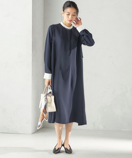 SHIPS（シップス）の「〈洗濯機可能〉ライト ダブルクロス バックフリル Aライン ワンピース（セレモニー対応可）（ワンピース・レディース・ネイビー/ブルー系・ONE SIZE）」の21枚目の写真