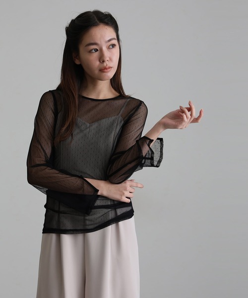 atlo(アトロ)の「袖 スリット シアートップス(シャツ/ブラウス・レディース・ブラック系2/ブラック系その他/ブラック・L/M)」の2枚目の写真