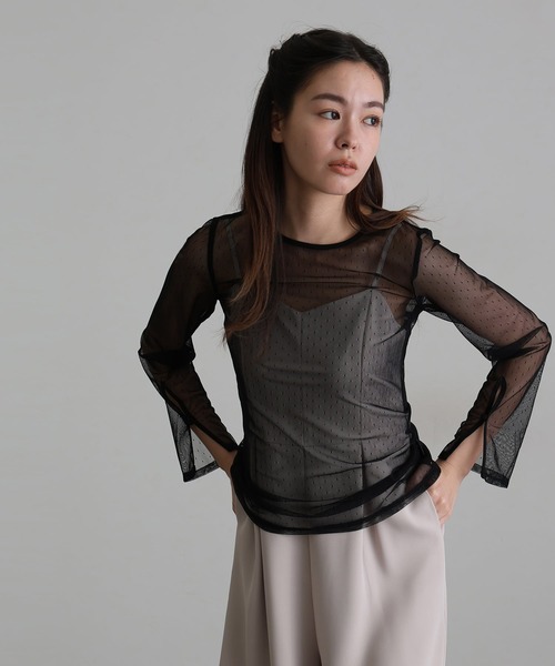 atlo(アトロ)の「袖 スリット シアートップス(シャツ/ブラウス・レディース・ブラック系2/ブラック系その他/ブラック・L/M)」の10枚目の写真