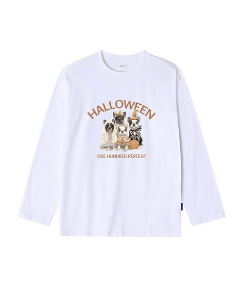 OHP(ワンハンドレッドパーセント)の「OHPxHARMONIA4 ブルドッグハロウィンベーシック長袖Tシャツ(Tシャツ/カットソー・メンズ・ホワイト/ブラック・MEDIUM/LARGE/X-LARGE/XX-LARGE)」の1枚目の写真