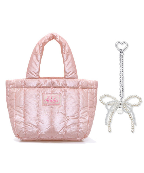 CHISCHIS（チス チス）の「[SET] CHISCHIS PADDING BAG_PINK + RIBBON HEART CHARM（トートバッグ・レディース・ホワイト/ピンク/シルバー・FREE）」の2枚目の写真