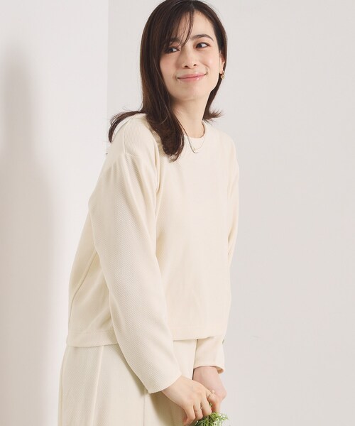 ITS'DEMO（イッツデモ）の「【手洗い可／セットアップ可】カットツイルプルオーバー（Tシャツ/カットソー・レディース・アイボリー/ブラック/ナチュラル/ダークブラウン・00）」の5枚目の写真