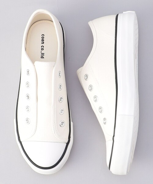 coen(コーエン)の「キャンバススリッポン(WEB限定サイズあり)(スリッポン・レディース・オフホワイト/ブラック・22.5cm/23cm/23.5cm/24cm/24.5cm)」の1枚目の写真