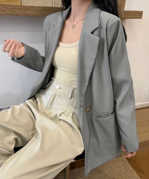 セール】【春夏新作】ゴールド釦ゆったりダブルジャケット（テーラード