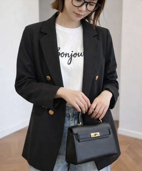 セール】【春夏新作】ゴールド釦ゆったりダブルジャケット（テーラード