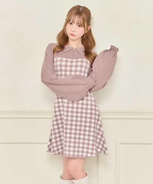 apres jour(アプレジュール)の「ハーフZIPニットミニワンピース(ワンピース・レディース・ピンクベージュ/グレー系その他/ブラック系その他・フリー/X-LARGE)」の3枚目の写真