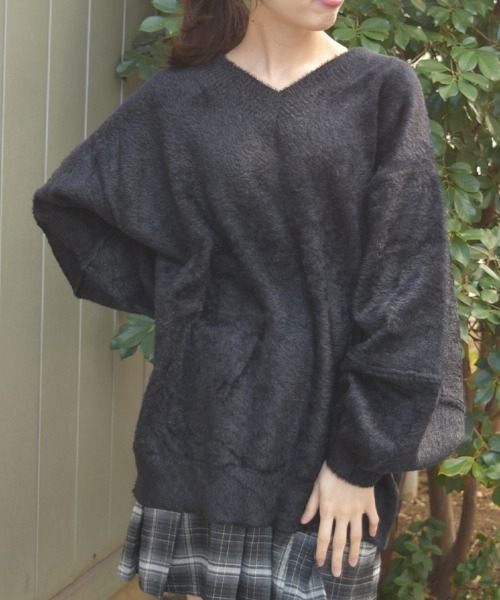 axes femme（アクシーズファム）の「フェザーロングニット（ニット/セーター・レディース・グレー/ブラック/ダークブラウン・FREE）」の2枚目の写真