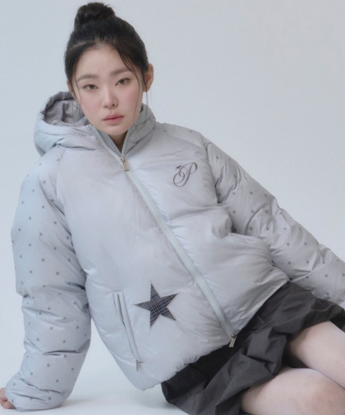 PRENDA(プレンダ)の「CHECK STAR PATCH DOWN GRAY(ダウンジャケット/コート・レディース・その他・FREE)」の1枚目の写真