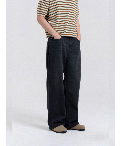 CREEDMENS(クリードマンズ)の「ヴィンテージキャットウォッシュワイドデニムパンツ(ブラック)(デニムパンツ・メンズ・ブラック・S/M/L/XL/XXL)」の1枚目の写真
